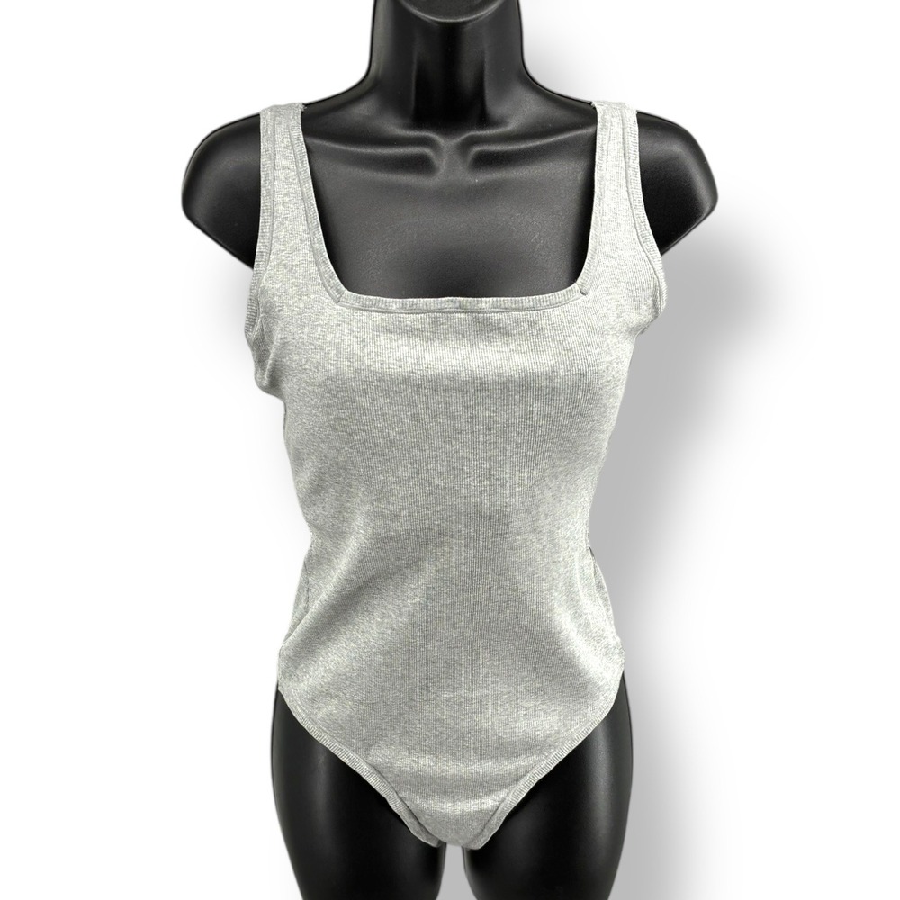 GapBody Ribbed Square Neck Bodysuit‎ Womens Size L NWT Shelf Bra Thong